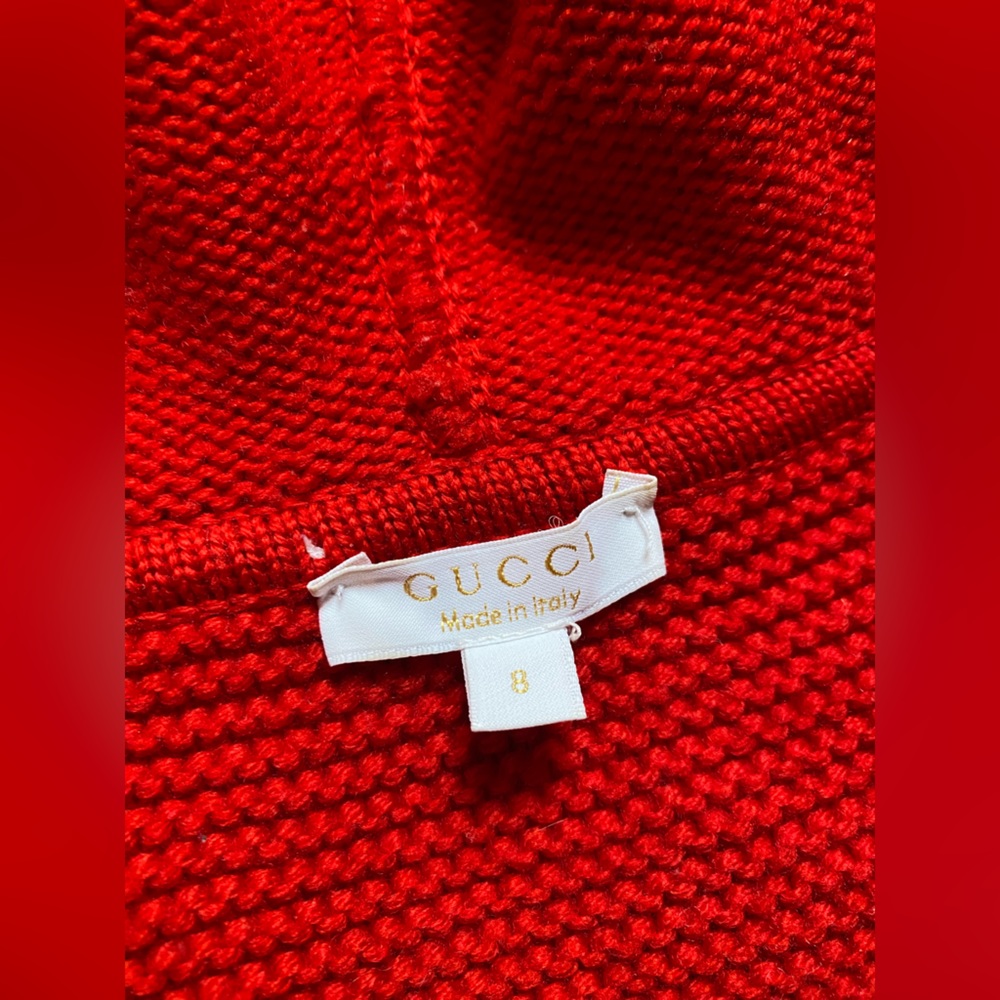 Authentic Gucci Red Girls' Knit Hooded Poncho 8 - Picture 5 of 14